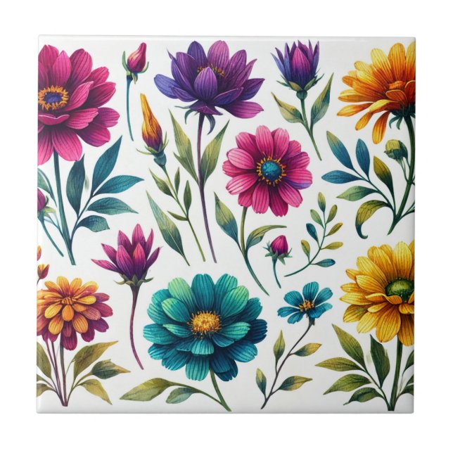 Carreau Aquarelle gras Floral (Devant)