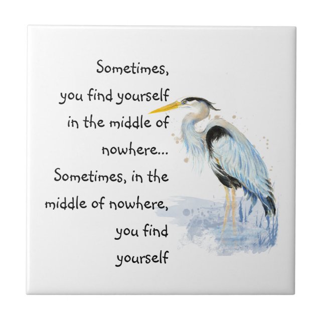 Carreau Aquarelle Great Blue Heron Citation Inspirante (Devant)
