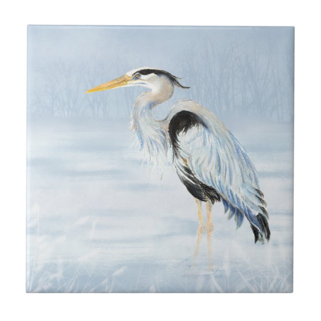 Carreau Aquarelle Great Blue Heron Oiseau Art de la faune (Devant)