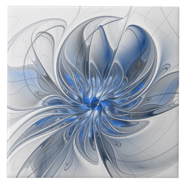 Carreau Aquarelle gris bleu Abstrait Fractal Art Flower (Devant)