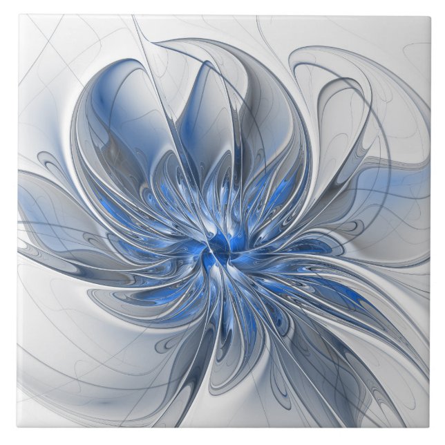 Carreau Aquarelle gris bleu Abstrait Fractal Art Flower (Devant)