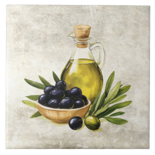 Carreau Aquarelle Huile d'Olive Noire Olives Texture Fauss