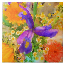 Aquarelle Iris Bouquet Carrelage en céramique