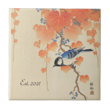 Aquarelle japonaise vintage Impression avec oiseau
