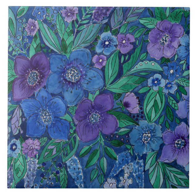 Carreau Aquarelle, jardin fleuri (Devant)