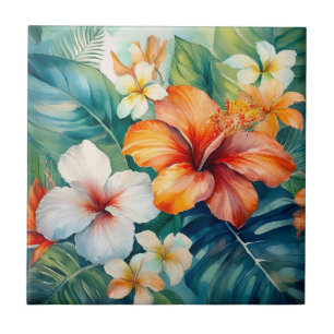 Carreau Aquarelle Jardin hawaïen Hibiscus tropical