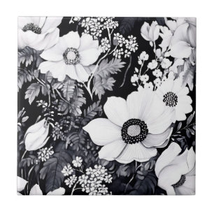 Carreau Aquarelle Jardin monochrome avec Floral complexe