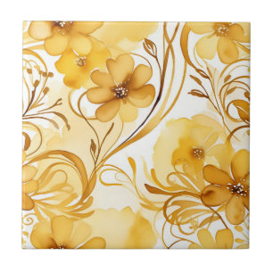 Carreau Aquarelle jaune et or vive Florale