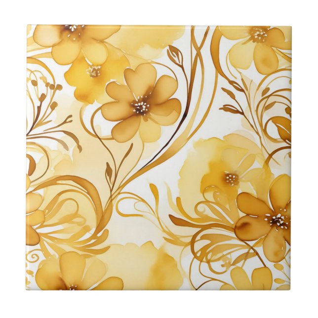 Carreau Aquarelle jaune et or vive Florale (Devant)