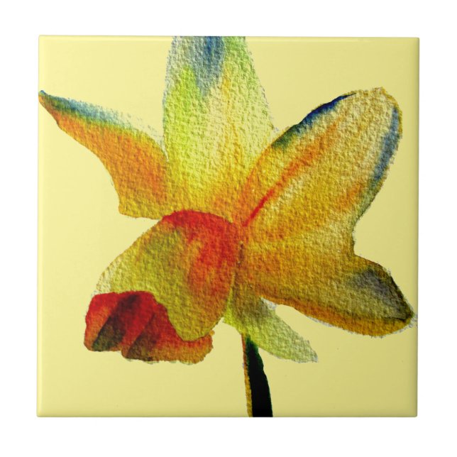 Carreau Aquarelle jonquille jaune art Fleur de printemps (Devant)