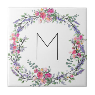 Carreau Aquarelle Lavande rose Rose sauvage et Eucalyptus