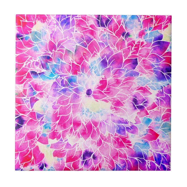 Carreau Aquarelle lilas turquoise rose néon moderne (Devant)