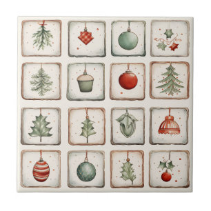 Carreau Aquarelle Lineart Motif de Noël