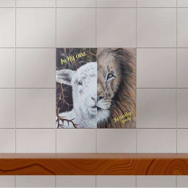 Carreau Aquarelle Lion et agneau personnalisable (Créateur téléchargé)