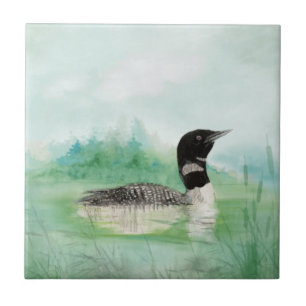 Carreau Aquarelle Loon Faune Nature Oiseau art
