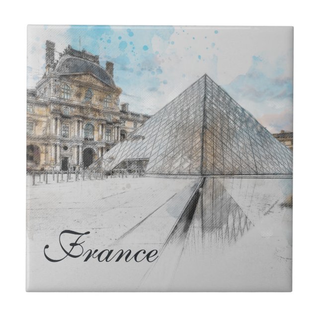 Carreau Aquarelle Louvre, Paris Carrelage en céramique - É (Devant)