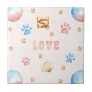 Carreau Aquarelle "LOVE" Design avec Empreintes de pattes 
