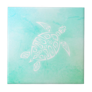 Carreau Aquarelle maritime de la côte de la tortue blanch