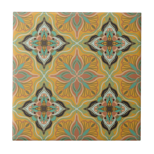 Carreau Aquarelle Marocaine Jaune Carrelage Floral (Devant)