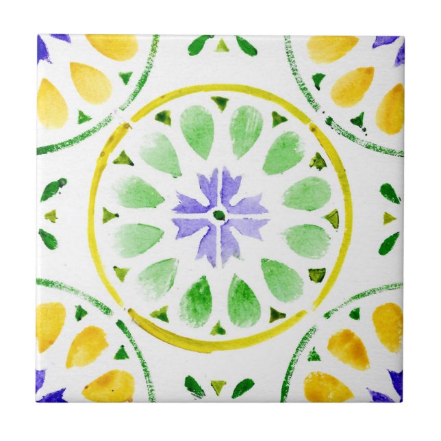 Carreau Aquarelle marocaine verte et violette (Devant)