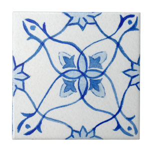 Carreau Aquarelle méditerranéenne bleu & blanc