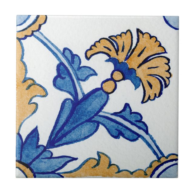 Carreau Aquarelle méditerranéenne bleu et jaune (Devant)