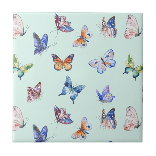 Carreau Aquarelle Mélange de papillons colorés (Devant)