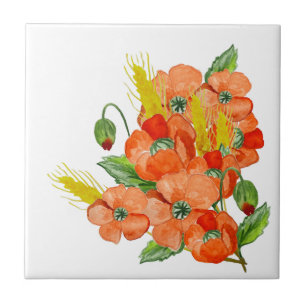 Carreau Aquarelle mignon fleurs de pavot dessous de verre 