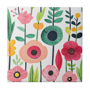 Carreau Aquarelle motif floral coloré