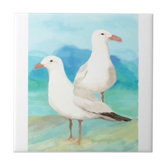 Carreau Aquarelle Mouettes Gull Beach Oiseaux Art (Devant)