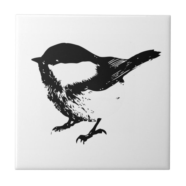 Carreau Aquarelle Noir Blanc Bécasseau Oiseau Faune Art (Devant)