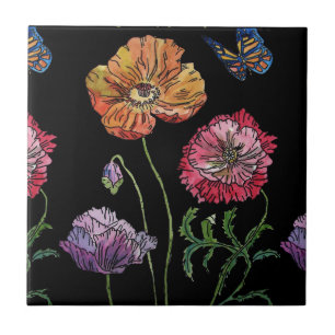 Carreau Aquarelle Orange Black Poppy Carrelage en céramiqu