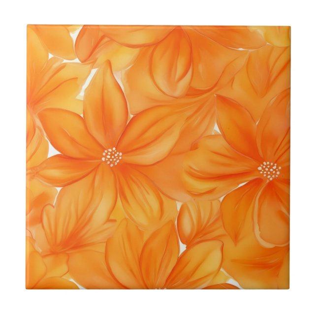 Carreau Aquarelle orange floral botanique dynamique (Devant)
