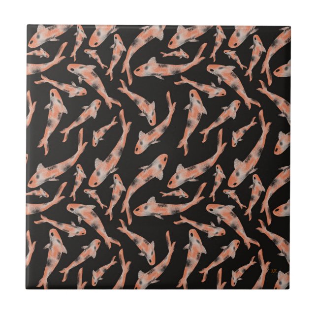 Carreau Aquarelle Orange Koi Motif de poisson noir (Devant)