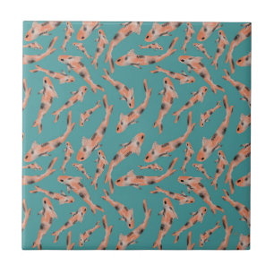 Carreau Aquarelle orange Koi poisson Motif Turquoise
