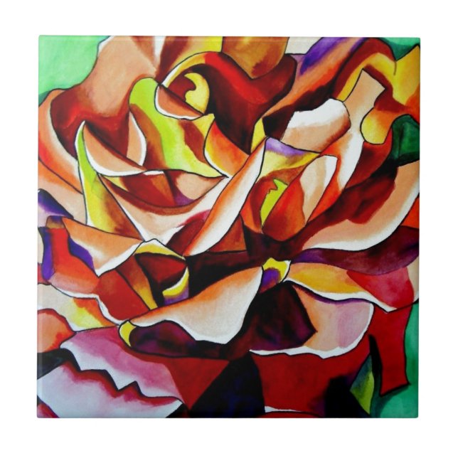 Carreau Aquarelle originale de rose au coucher du soleil a (Devant)