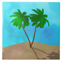 Aquarelle Palm Tree Beach Scene Collage