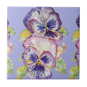 Carreau Aquarelle Pansy Purple Pansies Florales en cérami
