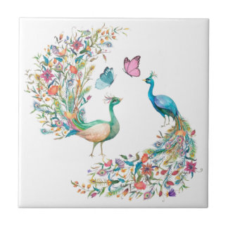 Carreau Aquarelle Peacocs et papillons