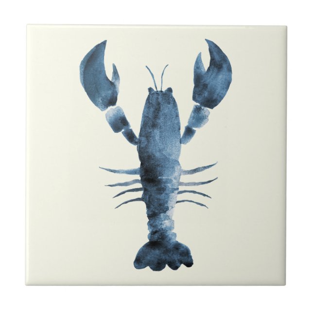Carreau Aquarelle peinte à la main Bleu Homard (Devant)