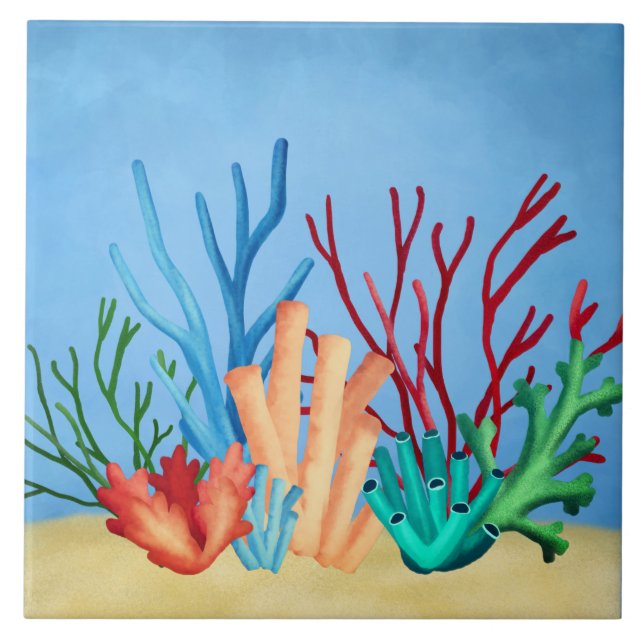Carreau Aquarelle peinte de coraux de mer (Devant)