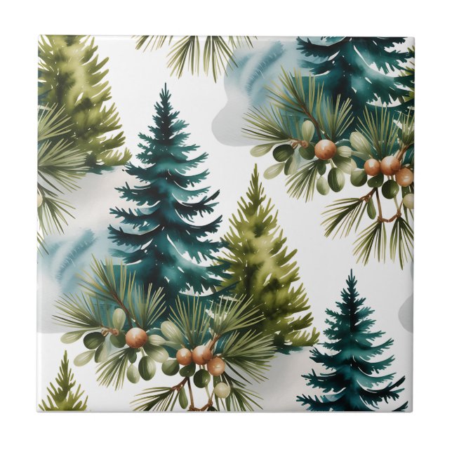 Carreau Aquarelle Pine Motif Elégant hiver (Devant)