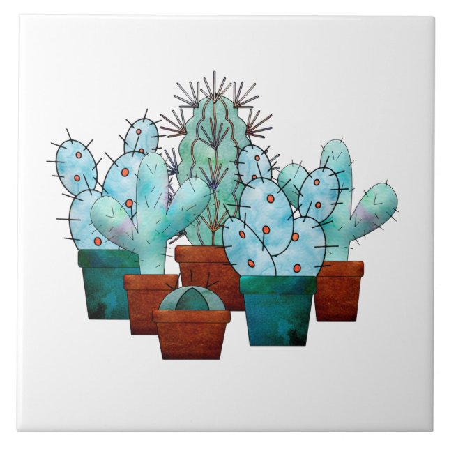 Carreau Aquarelle Plante de Cactus du désert (Devant)