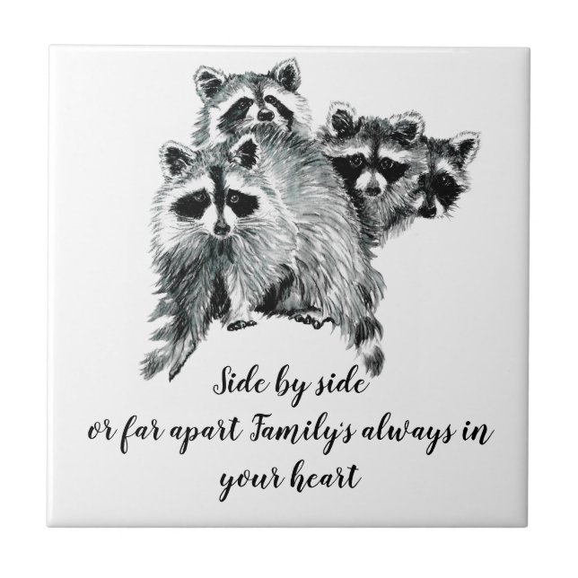 Carreau Aquarelle Raccoon Famille Inspiration Citation (Devant)