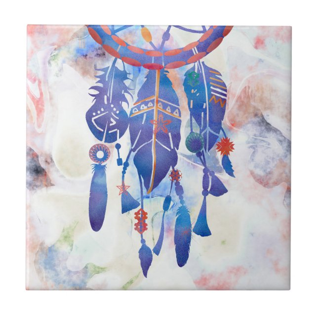 Carreau Aquarelle rose bleu Dreamcatcher Moderne Boho (Devant)