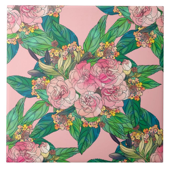 Carreau Aquarelle rose de la fille Peinture à la main (Devant)