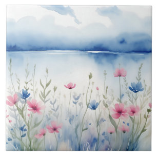Carreau Aquarelle rose et bleu Fleur sauvage Fleurs sauvag