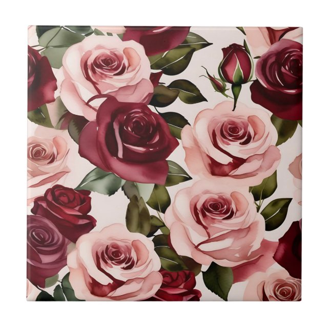 Carreau Aquarelle rose et bordeaux (Devant)