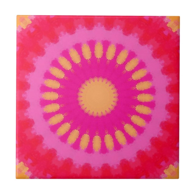 Carreau Aquarelle rose et orange Mandala (Devant)