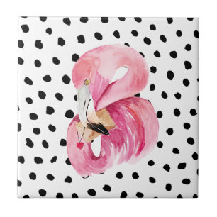 Carreau Aquarelle rose exotique moderne Flamant rose & poi
